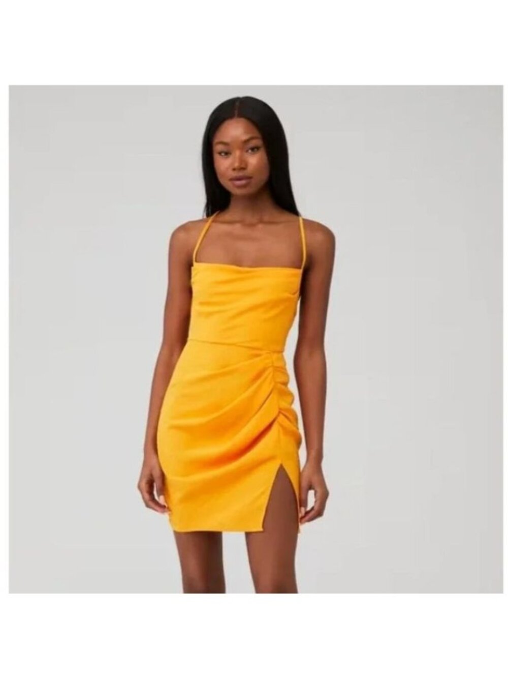 Amanda Uprichard Jasalina Ruched Mini Dress Sleeveless in Vibrant Orange S